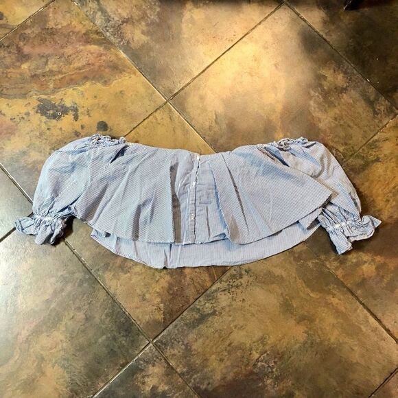 Zara Trafaiuc Collection Off-The-Shoulders Blue White Striped Blouse Medium - Picture 4 of 14